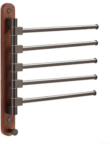Zoegneer Handtuchstange mit Holz-Finish, Walnussholz, drehbar, mit mehreren Stangen, stanzfrei, Handtuchhalter, WC-Aufbewahrungsregal für Badezimmer (Nr. 4)