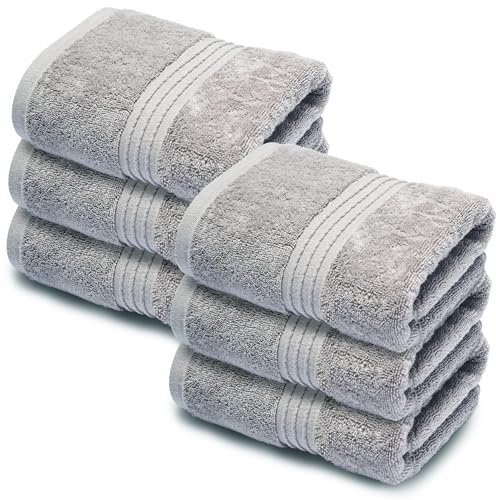 Makooz Premium Face Flannels Pack of 6-700 GSM Ring Spun Egyptian Cotton Towel Set - Super Soft, Absorbent, Quick Dry Wash Cloth - Luxurious Plush Bath Flannel for Home, Hotel & Spa - 33x33CM Grey