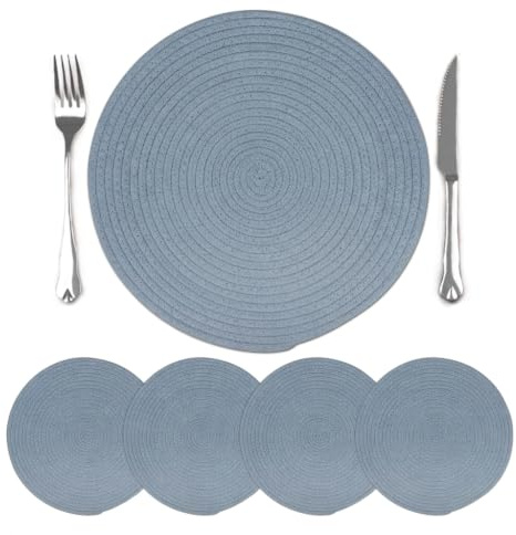 comfoyar Juego de 4 Manteles Individuales Trenzado Redondo Azul, Salvamanteles Individuales de Manteles Algodón Resistente al Calor para Cocinas y Comedores Decoración de Mesas para Fiestas 33x33cm