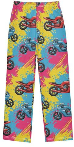 CUPADA Track Pants Motorbike Pattern Colorful Casual Pajama Pants Sweatpants Athletic Pants for 9-10 Years