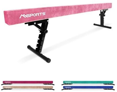 MSPORTS Schwebebalken Premium höhenverstellbar – 245 cm Balance Beam für Kinder & Erwachsene – 5-stufig höhenverstellbar (18–56 cm) – Turnbalken für Zuhause oder Verein – 5 Farben (Rosa)