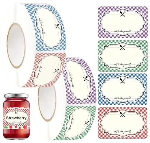 WestCH 1000 Stück Marmeladen Etiketten Selbstklebend Aufkleber Marmeladengläser Klebeetiketten zum Beschriften Ablösbar für Marmelade Gläser Backen Gewürzgläser Flaschen Tüten