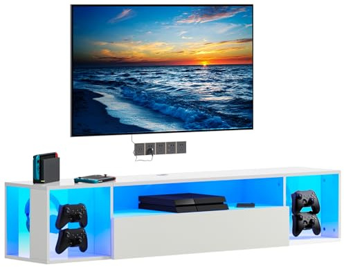 Auracraft TV-Schrank 140 x 28 x 30 cm mit RGB-LED-Beleuchtung (20 Farben) Konsole Wandmontage Lowboard für Wohnzimmer, Schlafzimmer tv Board hängend (Weiß, 140x28.5x30cm)