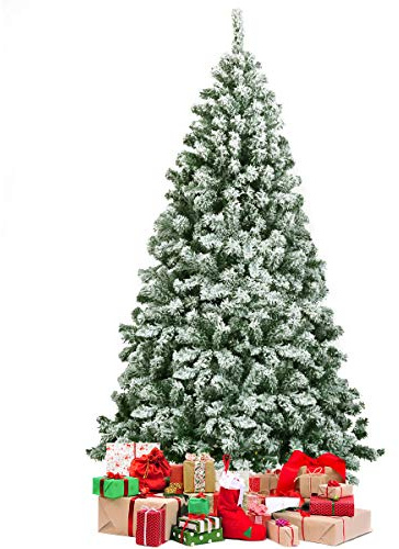 FANTASK 135cm Künstlicher Weihnachtsbaum mit Schnee, Christbaum 400 Spitzen PVC mit Metallständer, Tannenbaum Klappsystem für Zuhause Büro Geschäfte