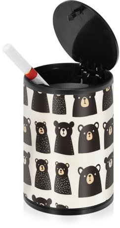 Black Bears Ashtrays For Cigarettes with lid smell proof Stainless Steel Portable Smokeless Self Extinguishing Butt Bucket Ash Trays With Covers Outdoor for Car Cup Holder Office Travel