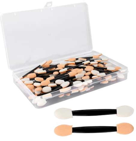 100pcs Eyeshadow Applicators, Dual-Ended Design Disposable Eye Shadow Sponge Brushes Eye Makeup Sticks Accessories Portable Cosmetic Tools for Lady and Women Beauty (Black)