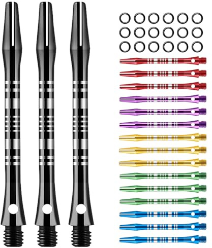 HUANQU 18 Stück Dart Schäfte Aluminium 2BA – Dart Shafts Set mit O-Ringen, Schaft Dartpfeile kompatibel mit Steel & Soft Darts, Dart Zubehör für Anfänger & Profis