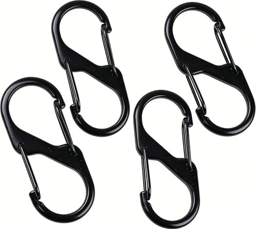 4 Pcs S Shape Carabiner Clips – 5cm Locking Double Carabiner Keychain Hooks for Camping, Hiking, Travel and Outdoor Use – Durable Metal Keyring Clips