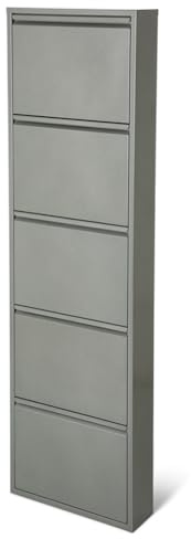 ZStyle Zapatero estrecho estrecho estrecho de acero con 5 puertas abatibles – Mueble zapatero vertical para entrada, dormitorio, pasillo, garaje, hotel – Zapatero con antivuelco (gris)