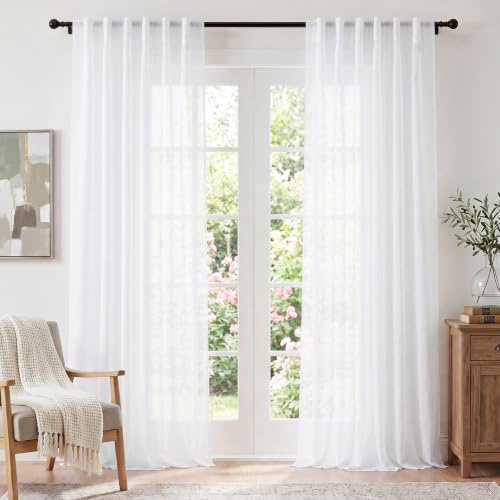 PONY DANCE Vorhang Weiß Transparent mit Verdeckten Schlaufen & Tunnelzug | H 245 x B 140 cm,2er Set,Stores Gardinen Schlafzimmer/Wohnzimmer,Durchsichtige Vorhänge,Sheer Curtains Living Room,Luftig