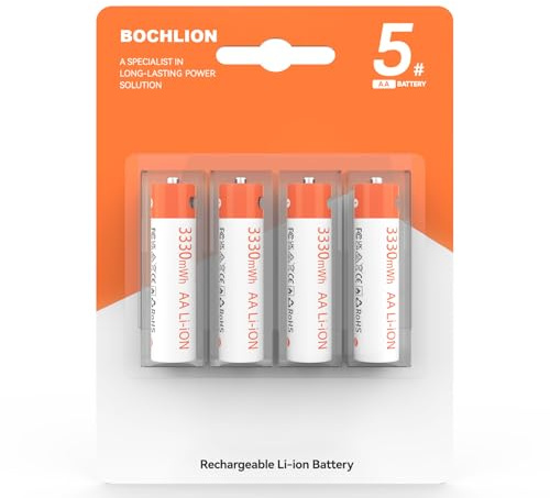 BOCHLION 4xAA Rechargeable Lithium Batteries with USB C, 3330mWh 1.5V AA Batteries, Long Lasting Rechargeable AA Li-ion Battery