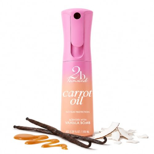 2bTanned Carrot Oil (100ml Travel Size), Dry Tanning Oil for Golden Glow, Easy To Apply Sun Tan Accelerator with Tyrosine Vitamins A & E, Lightweight Non Sticky Formula, Vanilla Bomb