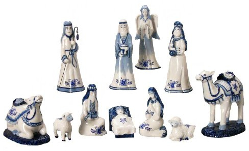 Kurt Adler 1.97-Inch by 6.7-Inch Porcelain Delft Blue 11-Piece Nativity Set