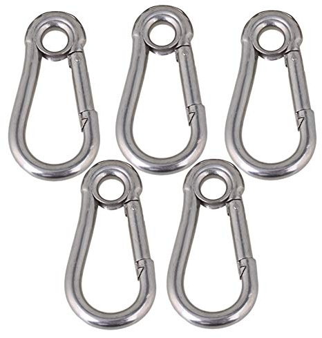 CNBTR 50mm Silver M5 Spring 304 Stainless Steel Snap Hook Eyelet Link Pack of 5