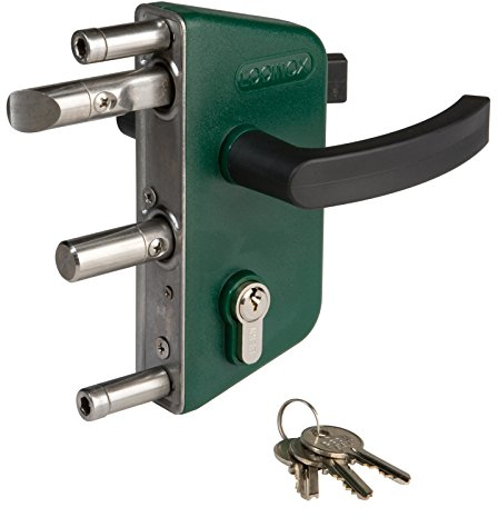 Serrure de portail de jardin LAKZ P1 RAL 6005 verte pour profilés carrés de 40 mm, serrure de portail battante, serrure de portail battante