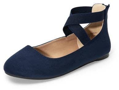 DREAM PAIRS Womens Ballerina Flat Fashion Elastic Ankle Straps Cross Strap Round Toe Comfy Ballet Pumps Dolly Shoes,Size 6,Navy-1,Sole_Stretchy