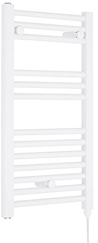 Nuie MTY156 | Modern Bathroom 300 Watt Heated Electric Ladder Towel Rail, 720mm x 400mm, White