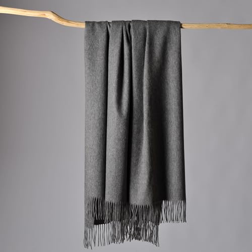 CUDDLE DREAMS Premium Cashmere Throw Blanket with Fringe, Luxuriously Soft (Gray)