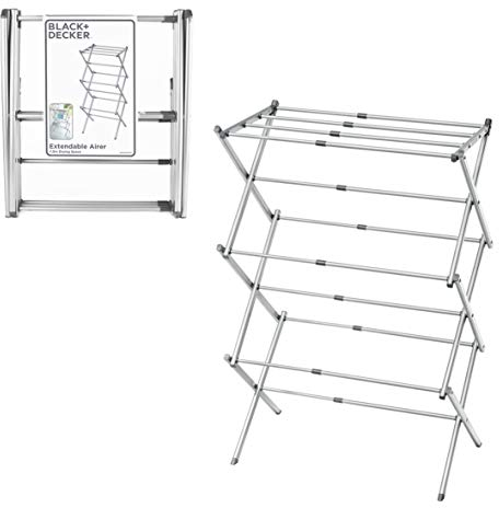 BLACK+DECKER BXAR61069E Extendable Compact Clothes Airer, Cool Grey, 7.5M Drying Space