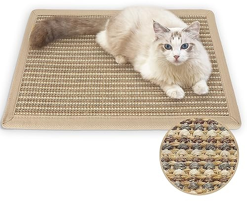 FUKUMARU Tapis griffoir pour Chat - 60 x 40 cm - en sisal Naturel - Tapis à gratter Horizontal pour Chat - Protège Les Tapis et Les canapés (crème - épais)