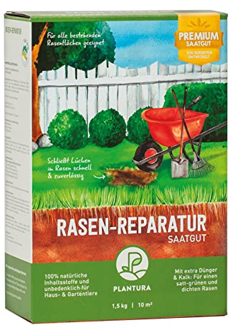 Plantura Rasen-Reparatur, 1,5 kg, Premium-Saatgut zur Rasenausbesserung, mit Dünger & Kalk
