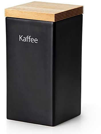 Continenta Keramik Vorratsdose | Ideal Für Vorräte & Mit Luftdichtem Verschluss | Handmade In Portugal | Schwarz | 1200ml (10x10xH20,5cm)