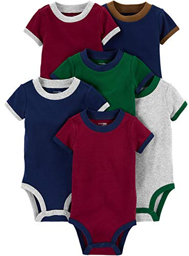 Simple Joys by Carter's Body à Manches Courtes Bébé Garçon, Lot de 6, Bordeaux/Vert/Bleu Marine, 3-6 mois