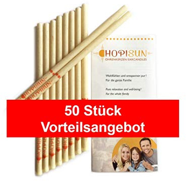 Natur & Gesundheit HOPISUN Lot de 50 bougies d'oreilles avec filtre de sécurité, jaune, 50 Stück (1er Pack)