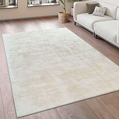 Paco Home Alfombra Salón Vintage Pelo Corto Hecha A Mano Viscosa, tamaño:200x300 cm, Color:Crema