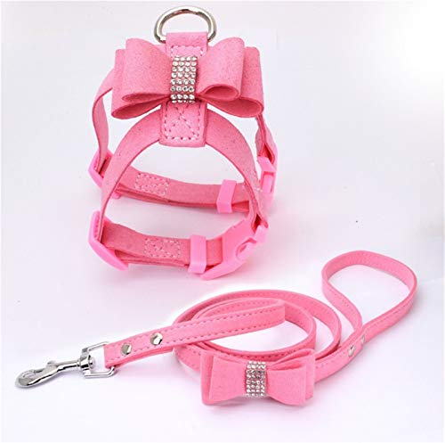 Verstellbare Bogen-Haustier-Brustgurt-Katzenleine Seilsatz Kleiner Hundekragenkiste Zurück Strong (Color : Pink, Size : M.)