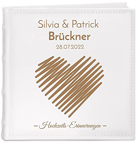 Maverton Einsteckalbum mit Aufdruck - Fotoalbum für 200 Fotos 10x15-50 Seiten - Größe: 21x22cm - Weiß - personalisierte Geschenke für Paar zur Hochzeit zum Hochzeitstag