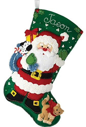 Bucilla Felt Stocking Applique Kit 18 Long-Santa's Furry Friends 89447E