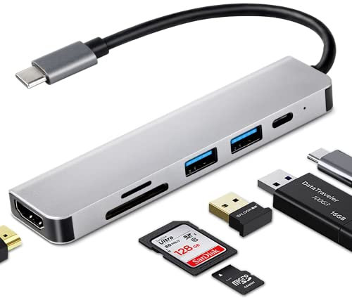 UrbanX USB C Hub 6 in 1 Dongle USB-C to HDMI Multiport Adapter with 4K HDMI Output 3 USB 3.0 Ports SD/TF Card Reader Compatible for Microsoft Lumia 950 Dual SIM and Many More Type C Devices