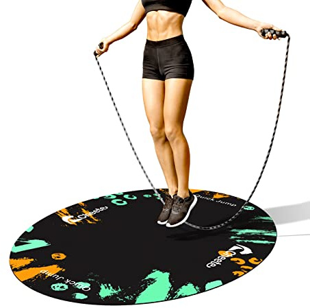 Cheete Jump Rope Mat Large Rubber Exercise Mat Workout Mats for Home Gym Flooring Non-Slip Oval Design for Floor & Rope Protection (Orange)