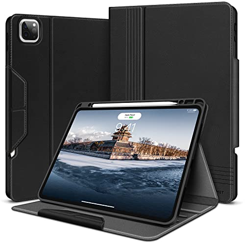 HOLIMET iPad Pro 12.9 Hülle 2022 6.Generation mit Stifthalter, 2022/2021/2020/2018 (6/5/4/3. Generation) PU-Leder Case TPU Rückseite Abdeckung Schutzhülle Stoßfest, Auto Schlafen/Wachen - Schwarz