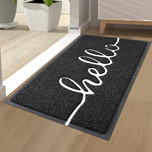 Homaxy Hello Door Mats Indoor, Dirt Trapper Doormats, 40 x 60cm, Black | Non-Slip, Low Profile, Easy Clean, for Indoor, Entrance, Patio, Front Back Door, Floor mat, Entrance Rug