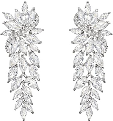 Pendientes de Mujer-Clearine Colgantes Largos de Circonita Cúbica para Novia Estilo Marquesa,Color Claro Plata-Tono