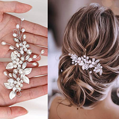 Brateuanoii Silber Kristall Stirnband, Blume Blatt Kopfschmuck, Hochzeit Haarschmuck für die Braut, Haarschmuck für Frauen und Mädchen