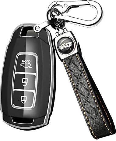 ontto Smart Autoschlüssel Hülle Schlüsselhülle Passt für Hyundai i30 ix35 Kona Elantra Solaeis Grandeur Aceent Santa Fe Palisade Schutzhülle Silikon Fernbedienung Cover Schlüsselanhänger-Schwarz