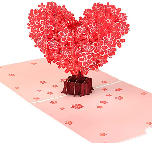 UKOFEW Karte zum Valentinstag, 3D Pop up Karte Geburtstagskarte, Geburtstagskarte mit Liebesbaum, Glückwunschkarte Liebe für Geburtstag, Valentinstag