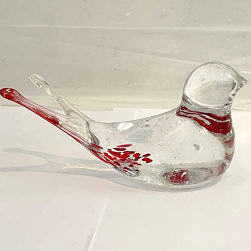 Oberstdorfer Glashütte Glas Vogel 1 Stück Glastier Glasfigur Ornament zum hinstellen Tischdekoration Ostern Frühlingrot klar Handarbeit Länge ca.10-11 cm