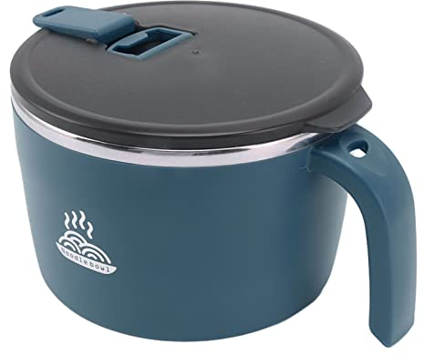 Suppentasse aus Edelstahl, Nicht Verbrühend, Instant-Nudelschüssel aus Edelstahl 304, Versiegelt, Vielseitig Einsetzbar, mit Deckel für den Schlafsaal (Blau)