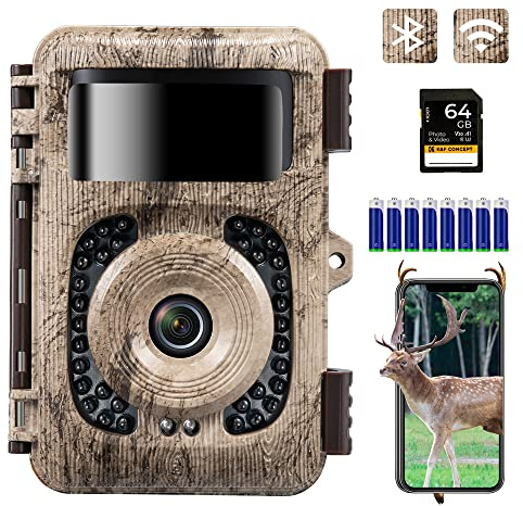 K&F CONCEPT 48MP 4K WLAN Wildkamera handyübertragung, WiFi Wildkamera mit bewegungsmelder nachtsicht 0,2s No Glow LEDs IP66 120°Erfassungswinkel Jagdkamera mit 64G Speicherkarte und 8 Batterien