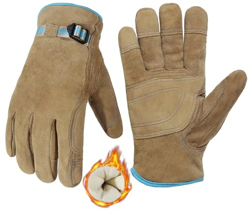 HANDLANDY Winter-Gartenhandschuhe für Damen und Herren, Arbeitshandschuhe aus Leder, isoliert bei kaltem Wetter, Größe M
