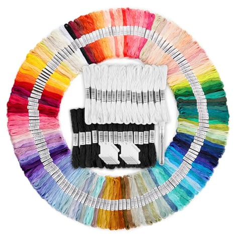 Stickgarn für Garn Freundschaftsbänder, Homewit 150 Farben Embroidery Thread und 30 Stück Stickgarn Schwarz Weiß, 6 Stränge, 8m Lang für Armbänder Knüpfen Basteln Crafts Arts Kreuzstich