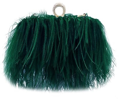 MOISTRI Pluma de Avestruz Natural Bolso de Noche de Brillo Para Mujeres - Bolso de Fiesta