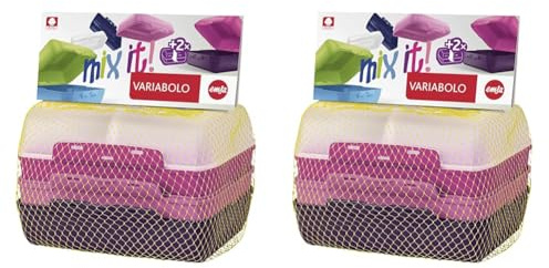 Emsa 517052 Variabolo 4-teiliges Frischhaltedosen Girls-Set, 16 x 11 x 7 cm, beidseitig zu öffnen, platzsparend ineinander stapelbar, rosa (Packung mit 2)