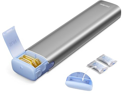VAYDEER Tablettenbox 7 Tage Pillendose [Trockensicher] [Metall-Reise-Pillendose] [Große Kapazität] [Tablettenbox 2 mal täglich] Pillenbox Tabletten Organizer klein Medikamentenbox Pillendose (Grau)