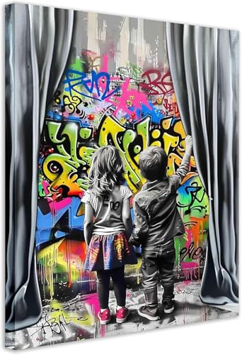 Kunstbruder Wandbilder Banksy berühmte Motive Kinder Graffiti - Komplett Aufhängefertig, Street graffiti art, moderne Leinwand Mood bilder (30x40 cm)