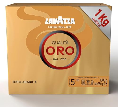 Lavazza, Qualità Oro 1kg Ground Coffee Ideal for Mocha Pot, Filtered Coffee and French Press with Aromatic Notes of Fruit and Flowers, 100% Arabica, Intensity 5/10, Medium